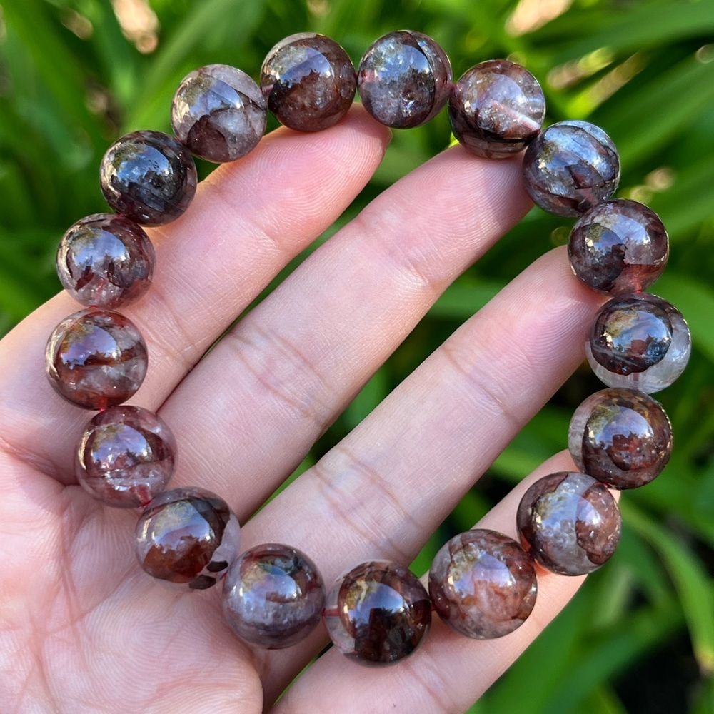12.5mm stretchable dark red translucent fire quartz bracelet 0314